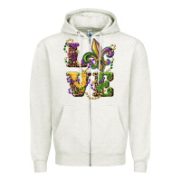 Oatmeal Heather love fleur de lis Zipper Hoodie - RanaPortraitStore