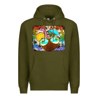 Army Green coconut drink with sunglasses Premium Hoodie - Jasminsmagicworld