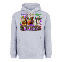 Heather Grey happy mardi gras heifer Heavyweight Hoodie - RacoonDesign