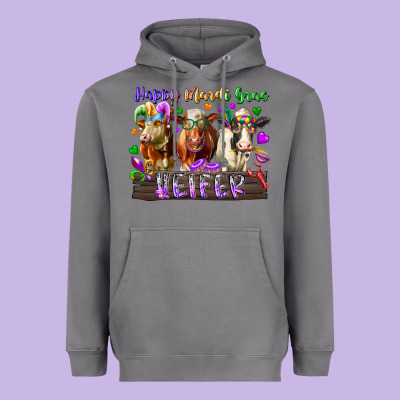 Happy Mardi Gras Heifer Heavyweight Hoodie Designed By Racoondesign