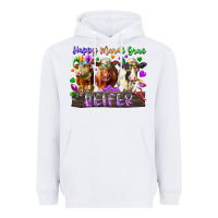 White happy mardi gras heifer Heavyweight Hoodie - RacoonDesign