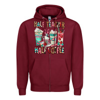 Burgundy half teacher half coffee Zipper Hoodie - texasbilliewilder