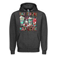 Charcoal Heather half teacher half coffee Zipper Hoodie - texasbilliewilder