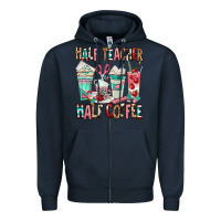 Navy half teacher half coffee Zipper Hoodie - texasbilliewilder