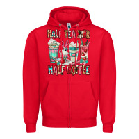 Red half teacher half coffee Zipper Hoodie - texasbilliewilder