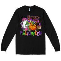 Black Happy Halloween Long Sleeve Tee - RanaPortraitStore