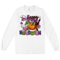 White Happy Halloween Long Sleeve Tee - RanaPortraitStore