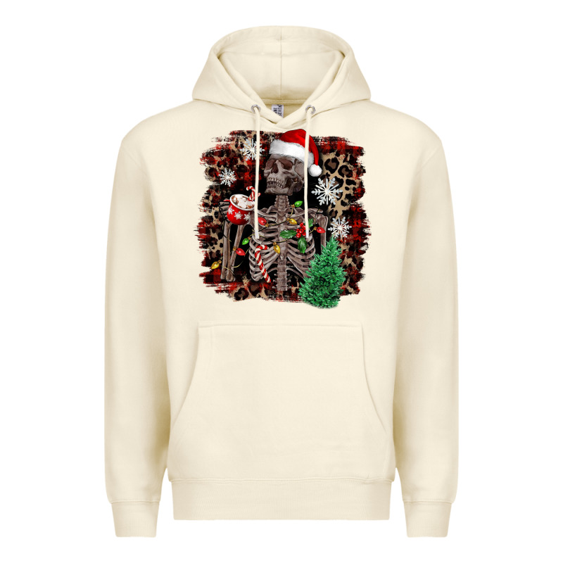 Skeleton With Coffee Cup Christmas Premium Hoodie by NancyCooperArtShop | Teevron