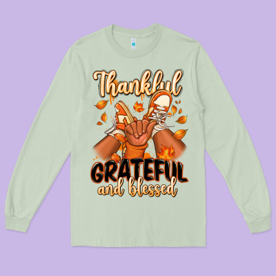 Long Sleeve Tee Thankful grateful and Blessed black boy sneakers
