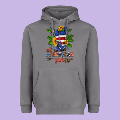 All American Girl Cowboy Boot With Sunflower Heavyweight Hoodie Designed By Hra Design Shop