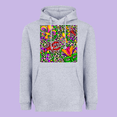 Mardi Gras Crawfish Leopard  Seamless Pattern Heavyweight Hoodie Designed By Fadigitalartstudio
