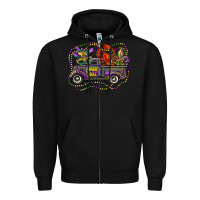 Black mardi gras truck with mask fleur de lis and crawfish Zipper Hoodie - RanaPortraitStore