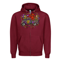 Burgundy mardi gras truck with mask fleur de lis and crawfish Zipper Hoodie - RanaPortraitStore