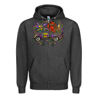 Charcoal Heather mardi gras truck with mask fleur de lis and crawfish Zipper Hoodie - RanaPortraitStore