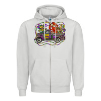 Dove Grey mardi gras truck with mask fleur de lis and crawfish Zipper Hoodie - RanaPortraitStore