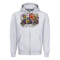 Heather Grey mardi gras truck with mask fleur de lis and crawfish Zipper Hoodie - RanaPortraitStore