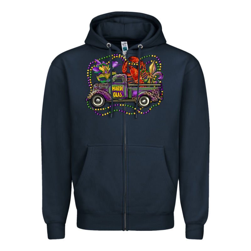 Mardi Gras Truck With Mask Fleur De Lis And Crawfish Zipper Hoodie by RanaPortraitStore | Teevron