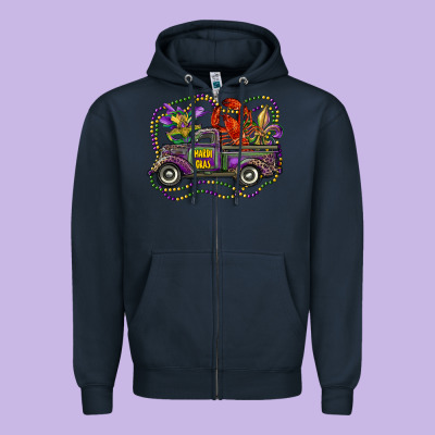 Mardi Gras Truck With Mask Fleur De Lis And Crawfish Zipper Hoodie Designed By Ranaportraitstore