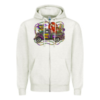 Oatmeal Heather mardi gras truck with mask fleur de lis and crawfish Zipper Hoodie - RanaPortraitStore