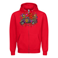 Red mardi gras truck with mask fleur de lis and crawfish Zipper Hoodie - RanaPortraitStore