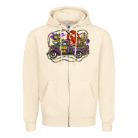 Sandshell mardi gras truck with mask fleur de lis and crawfish Zipper Hoodie - RanaPortraitStore