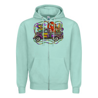 Seafoam mardi gras truck with mask fleur de lis and crawfish Zipper Hoodie - RanaPortraitStore