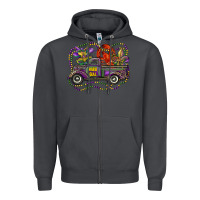 Smoke mardi gras truck with mask fleur de lis and crawfish Zipper Hoodie - RanaPortraitStore