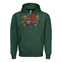 Sports Green mardi gras truck with mask fleur de lis and crawfish Zipper Hoodie - RanaPortraitStore