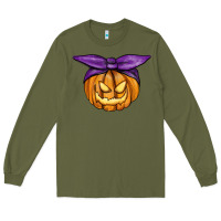 Army Green Jack O' Lantern Halloween Pumpkin Long Sleeve Tee - RanaPortraitStore