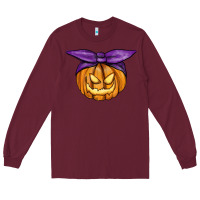 Burgundy Jack O' Lantern Halloween Pumpkin Long Sleeve Tee - RanaPortraitStore