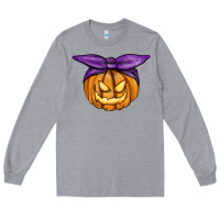 Heather Grey Jack O' Lantern Halloween Pumpkin Long Sleeve Tee - RanaPortraitStore