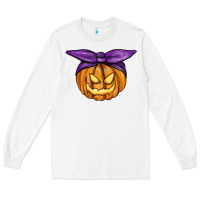 White Jack O' Lantern Halloween Pumpkin Long Sleeve Tee - RanaPortraitStore