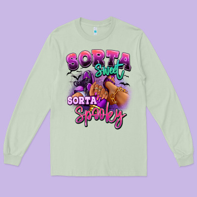 Long Sleeve Tee Sorta sweet sorta spooky sneaker and heel afro wom