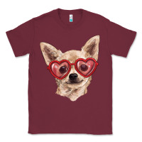 Burgundy Chihuahua dog with love glasses Classic Tee - RanaPortraitStore