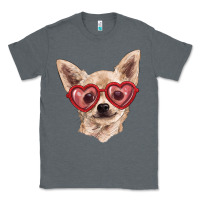 Charcoal Heather Chihuahua dog with love glasses Classic Tee - RanaPortraitStore