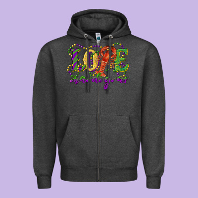 Love With Crawfish Mardi Gras Zipper Hoodie Designed By Ranaportraitstore