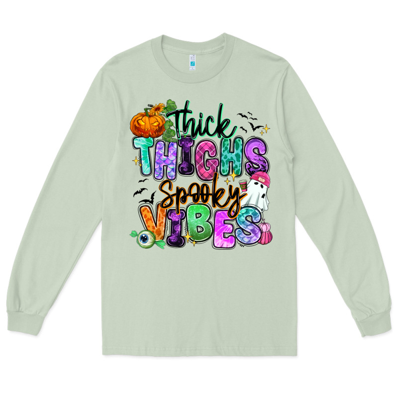 Thick Thighs Spooky Vibes Long Sleeve Tee by RanaPortraitStore | Teevron