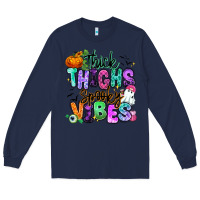 Navy Thick thighs spooky vibes Long Sleeve Tee - RanaPortraitStore