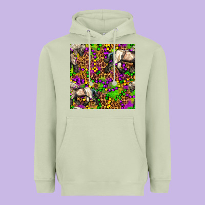 Mardi Gras Leopard Horse Seamless Pattern Heavyweight Hoodie Designed By Fadigitalartstudio