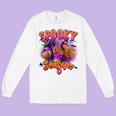 Long Sleeve Tee Spooky season sneaker and heel afro woman