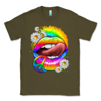Army Green rainbow lips with daisies Classic Tee - texasbilliewilder