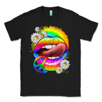 Black rainbow lips with daisies Classic Tee - texasbilliewilder
