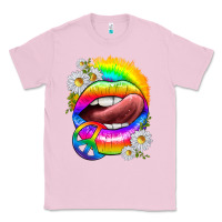 Bubblegum Pink rainbow lips with daisies Classic Tee - texasbilliewilder
