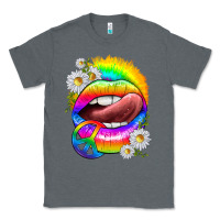 Charcoal Heather rainbow lips with daisies Classic Tee - texasbilliewilder
