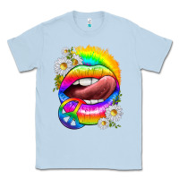 Dusty Blue rainbow lips with daisies Classic Tee - texasbilliewilder