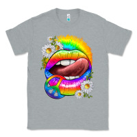 Heather Grey rainbow lips with daisies Classic Tee - texasbilliewilder