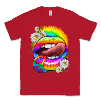 Red rainbow lips with daisies Classic Tee - texasbilliewilder