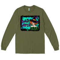 Army Green Halloween Bad Witch Vibes Watercolor Long Sleeve Tee - RanaPortraitStore