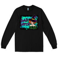 Black Halloween Bad Witch Vibes Watercolor Long Sleeve Tee - RanaPortraitStore