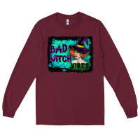 Burgundy Halloween Bad Witch Vibes Watercolor Long Sleeve Tee - RanaPortraitStore